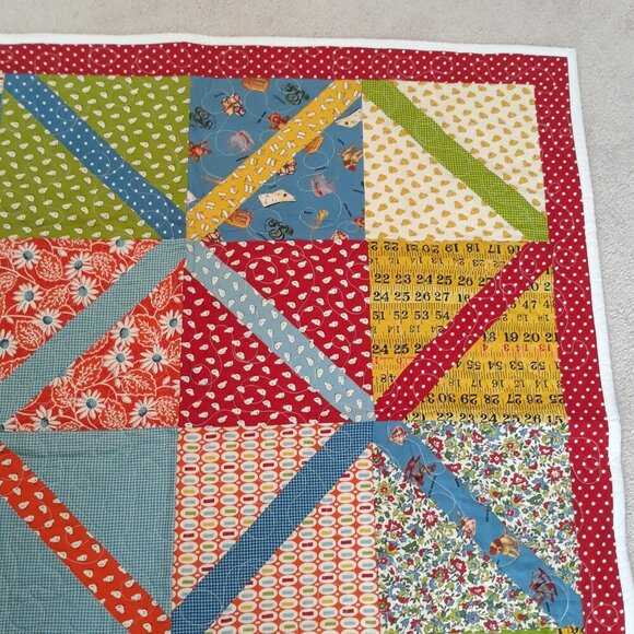 Handmade 36" Square Floral Polka Dot Patchwork Quilt Throw Blanket by Ma Rossi - Picture 4 of 10